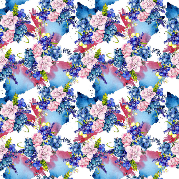水彩画のワイルドフラワーの花束花のパターン. - 写真・画像