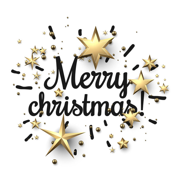 Merry Christmas card with gold stars.  - Vector, imagen