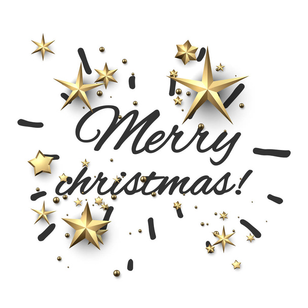 Merry Christmas print with gold stars.  - Vector, Image