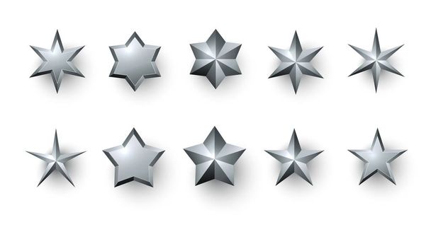 Silver 3d stars on white.  - Vektor, Bild