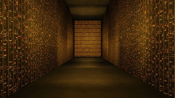 Golden Egyptian Tunnel Hieroglyphs Corridor - Photo, image