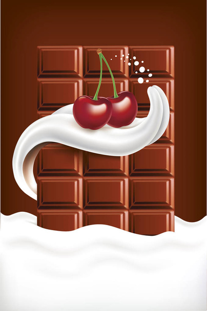 milk splash tongue with cherry and chocolate in milk - Vector, Image