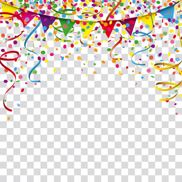 Confettis colorés avec rubans et feston sur le fond vérifié. Fichier vectoriel Eps 10
. - Vecteur, image