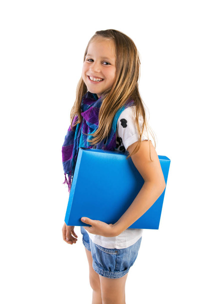 school girl with blue folder - Foto, imagen