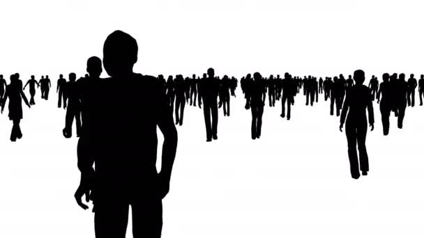 Schwarze Silhouetten von Menschen, die auf Weiß gehen - Filmmaterial, Video