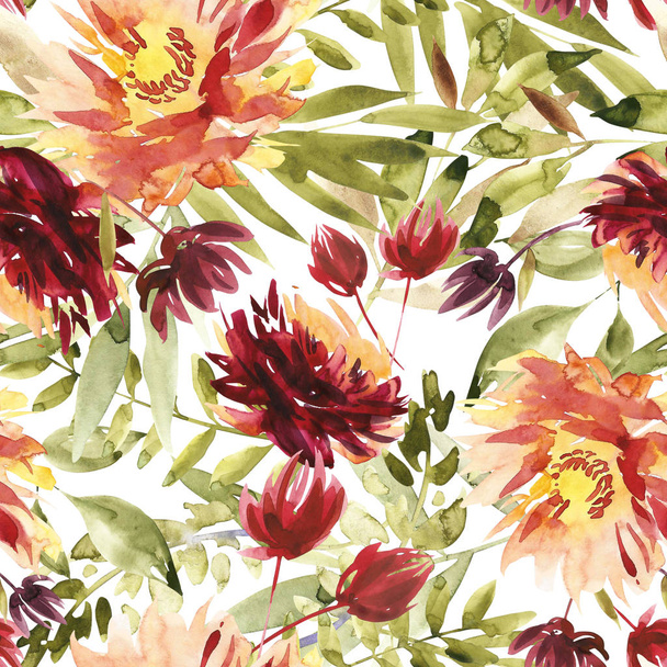 Seamless summer pattern with watercolor flowers handmade. - Фото, зображення