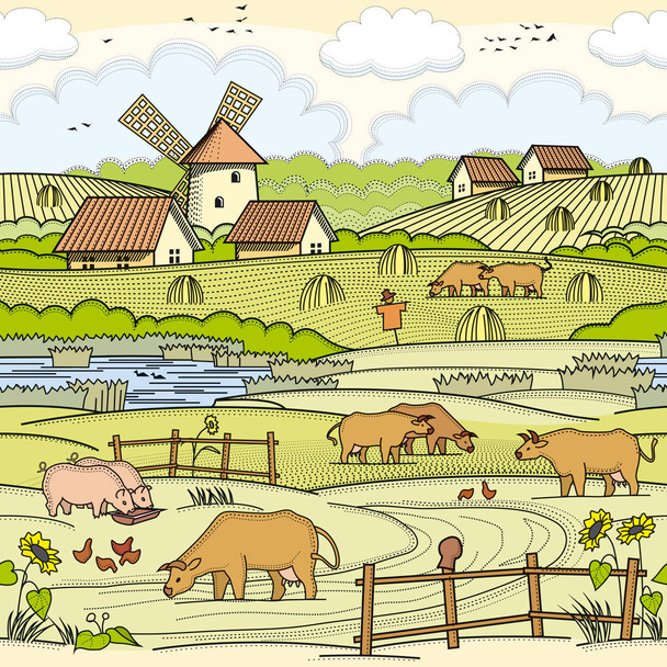 Village area funny illustration - Photo, Image