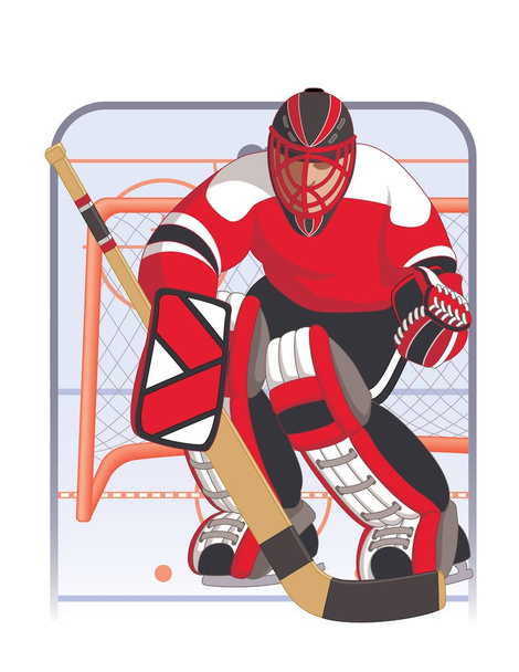 Eishockey-Torwart in roter Uniform - Vektor, Bild