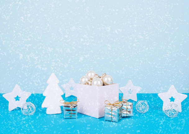Christmas tree balls on a blue background - Photo, image