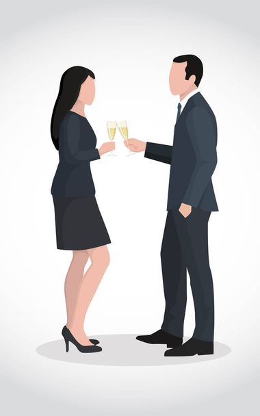 Ένας άνδρας και μια γυναίκα τσουγκρίζουν τα ποτήρια με σαμπάνια - Διάνυσμα, εικόνα