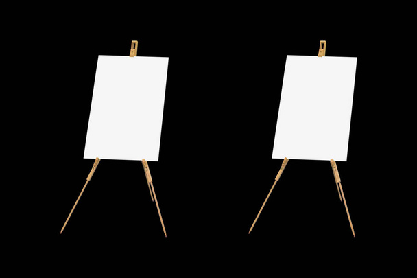 Wooden easel drawing stand isolated on black background. - Photo, Image