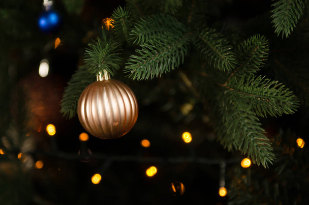 Christmas tree with beautiful balls and lights - Photo, Image