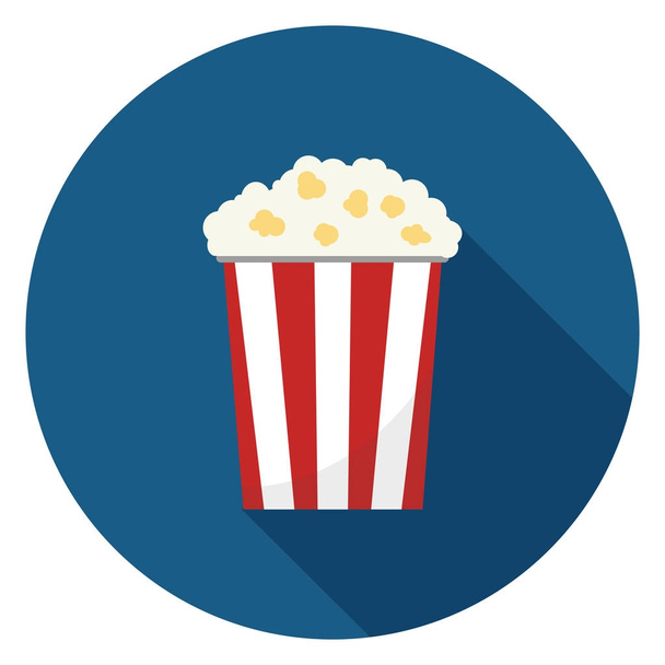 Popcorn icon. Illustration in flat style. Round icon with long shadow. - Vector, imagen