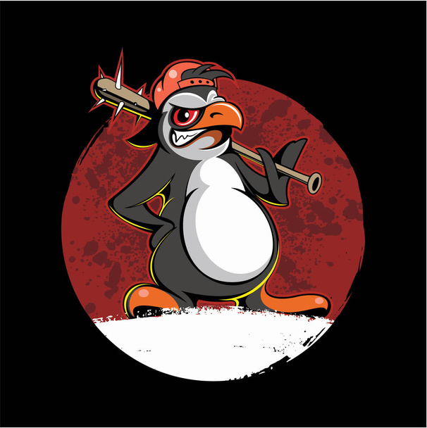Cartoon style grumpy penguin with the baseball bat, vector image. - Вектор, зображення