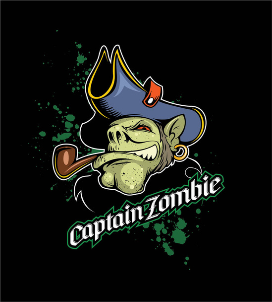 Cartoon, comic book style Captain Zombie with the smoking pipe and sea cocked hat, vector image. - Вектор, зображення