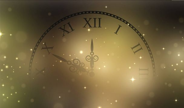 New Year 2018 gold glitter stardust background with clock. Vector illustration. - Vecteur, image