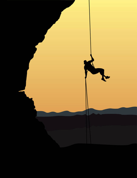Rock Climbing, siluetta di vettore di discesa in corda doppia. - Vettoriali, immagini