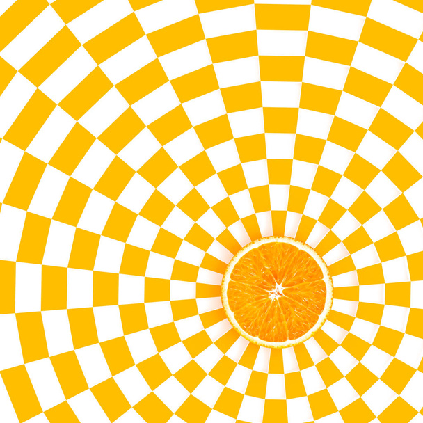 Φέτες πορτοκαλιού σε χρώμα πορτοκαλί και λευκό μοτίβο φόντου - Φωτογραφία, εικόνα