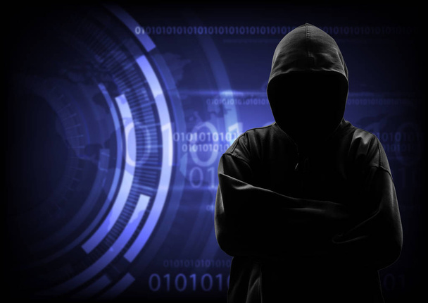 З капюшоном комп'ютерний хакер крадіжка інформації
 - Фото, зображення
