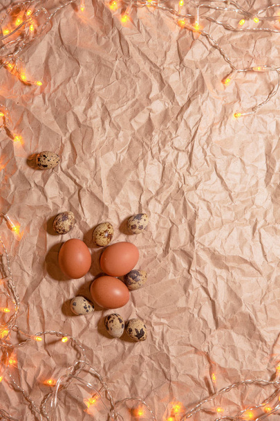 Easter eggs  on crumpled  kraft paper - Photo, image