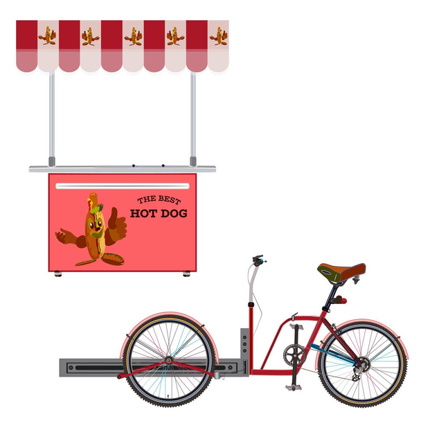 Utcai hot-dog kerékpár vektor lapos illusztráció - Vektor, kép