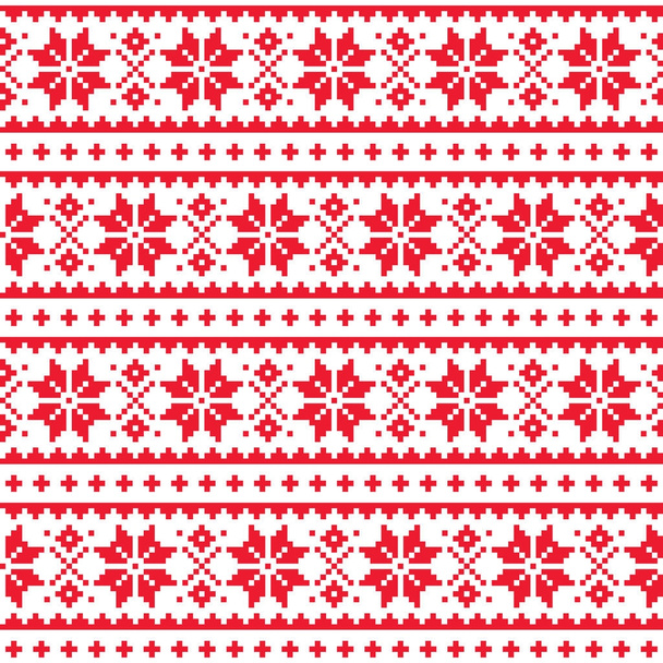 Christmas, winter seamless vector pattern, Scandianvian Lapland folk art design, cross stitch background - ベクター画像