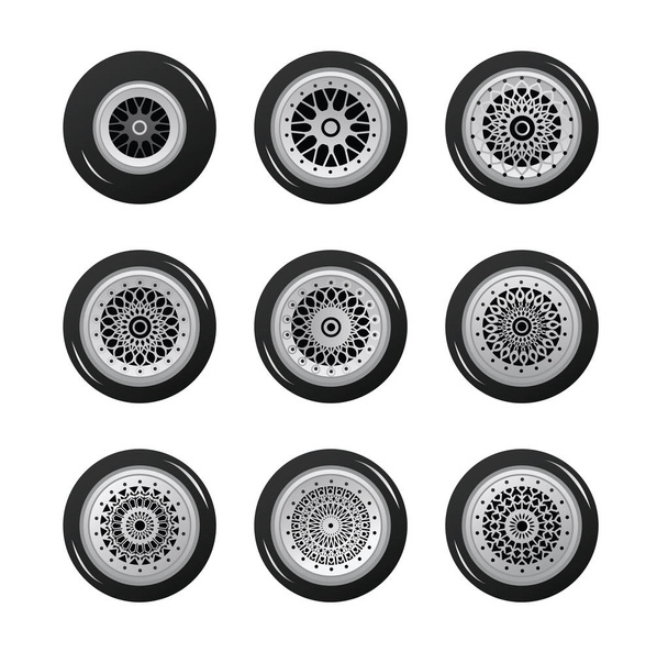 Auto tires with wheels - Vector, Image