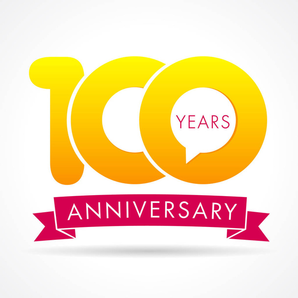 100 anos de logotipo de comunicação aniversário. Etiqueta de logotipo de aniversário de 100 anos, sinal de número de vetor amarelo e fita rosa isolada
 - Vetor, Imagem