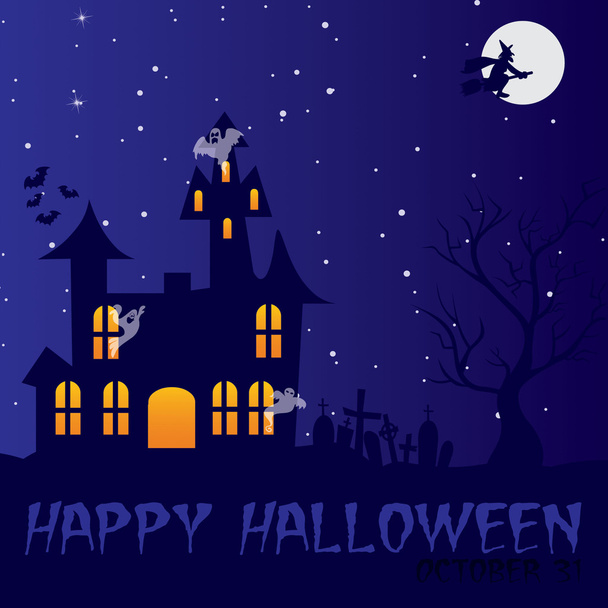 Haunted house Happy Halloween card in vector format - Vektör, Görsel