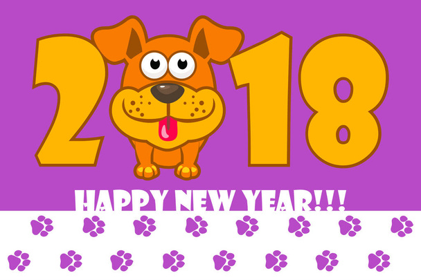 Happy New Year. The year 2018 is a yellow earth dog. Cartoon dog. Cover for the calendar - Vector, Image