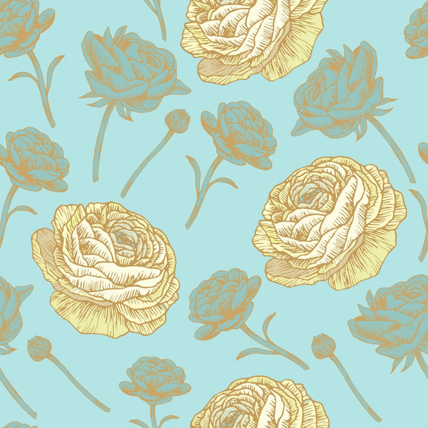Vector floral seamless pattern with persian buttercup in vintage style - Vector, Image