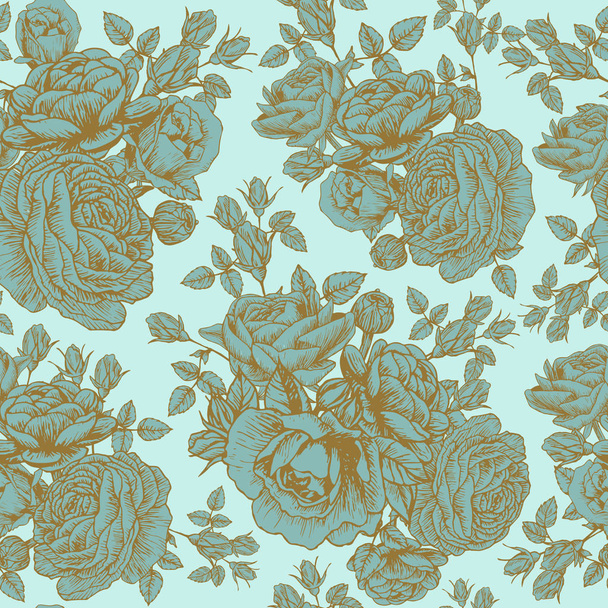 Vector floral seamless pattern with roses and persian buttercup in vintage style - Διάνυσμα, εικόνα