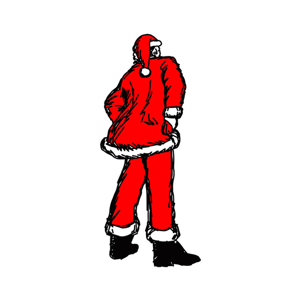parte posterior del esbozo de ilustración vectorial delgado de Santa Claus dibujado a mano con líneas negras aisladas sobre fondo blanco
 - Vector, Imagen