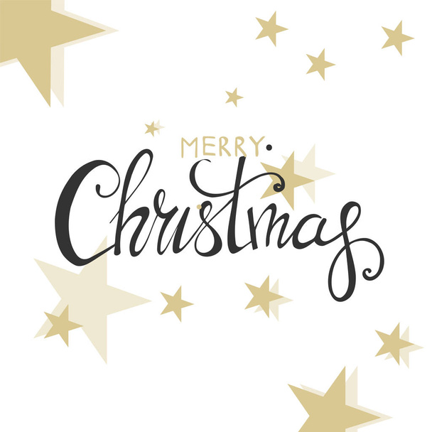 Merry Christmas Calligraphic Inscription Decorated with Golden Stars - Vector, imagen