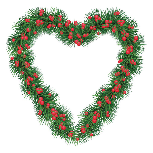  large Christmas fir wreath with red berries. Isolated. Vector i - Vector, Image