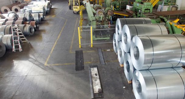 Warehouse industrial coils. Large long racks - Photo, Image