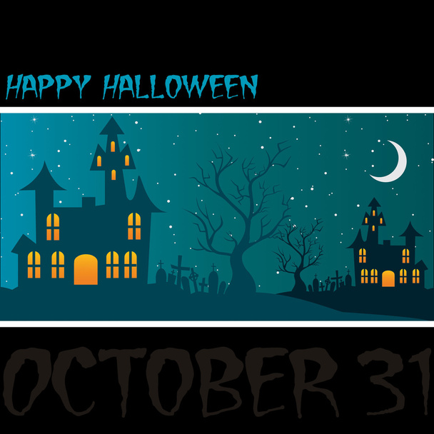 Haunted house Happy Halloween card in vector format - Vektör, Görsel
