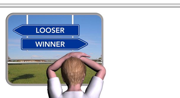 Το παιδί κοιτάζει έξω από το παράθυρο του τρένου, Looser και νικητής υπογράφουν - Φωτογραφία, εικόνα