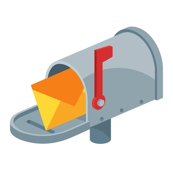 Иллюстрированная иконка почтового ящика в открытом состоянии и флаг
 - Вектор,изображение