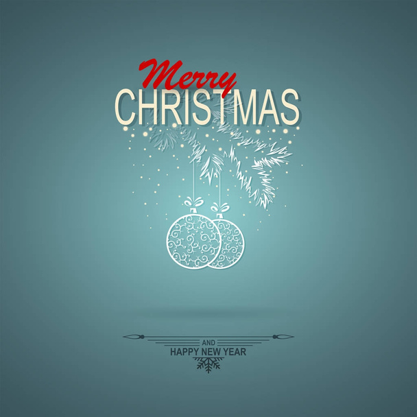 Рождественский бирюзовый фон с силуэтом ель herringbone шаров
 - Вектор,изображение