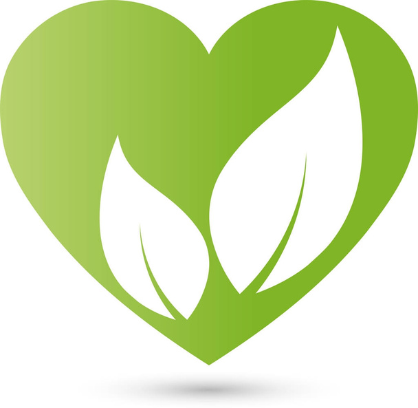 Δύο φύλλα και την καρδιά, για χορτοφάγους, φύση, λογότυπο - Διάνυσμα, εικόνα