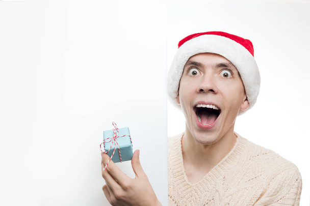 Christmas selling, new year discounts and poster. Surprised Man  - Fotó, kép