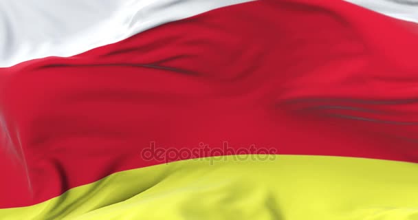 North Ossetia flag waving at wind in slow in blue sky, loop - Footage, Video
