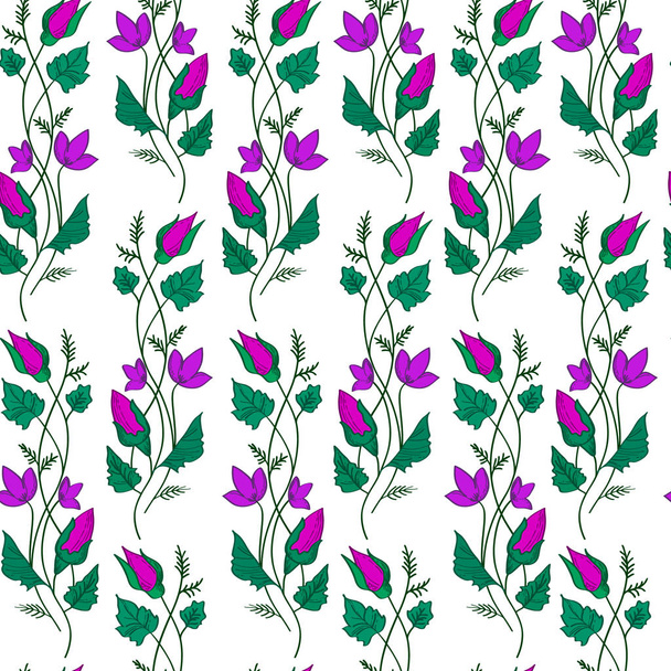 Vector illustration of pretty violet flowers seamles pattern - Vector, Image