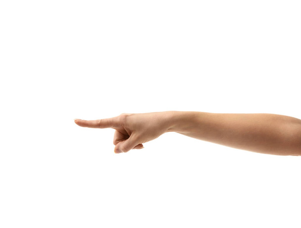 Woman hand pointing touching or pressing finger - Φωτογραφία, εικόνα