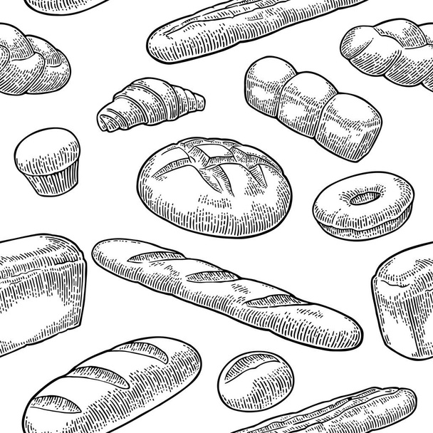 Seamless Pattern for bakery. Vector black hand drawn vintage engraving - Vector, afbeelding