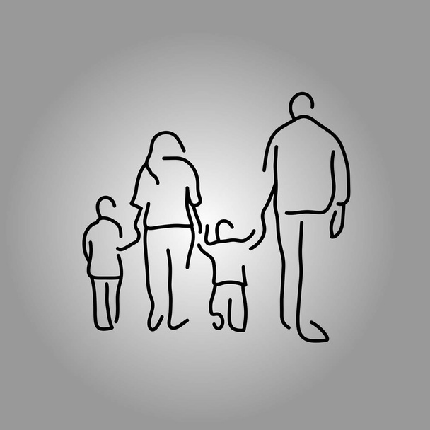 zadní čtyři lidé Rodina drží ruku vektorové ilustrace doodle skica ručně kreslenou s černými linkami, samostatný na šedém pozadí - Vektor, obrázek