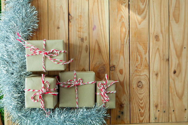 small gift boxes on wooden background - Photo, Image