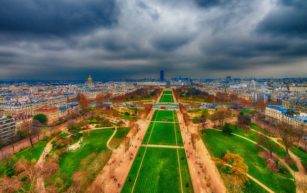Champs de Mars and city skyline - Aerial view of Paris - Photo, Image