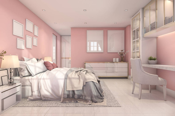3D візуалізація красивої рожевої старовинної дитячої спальні
 - Фото, зображення